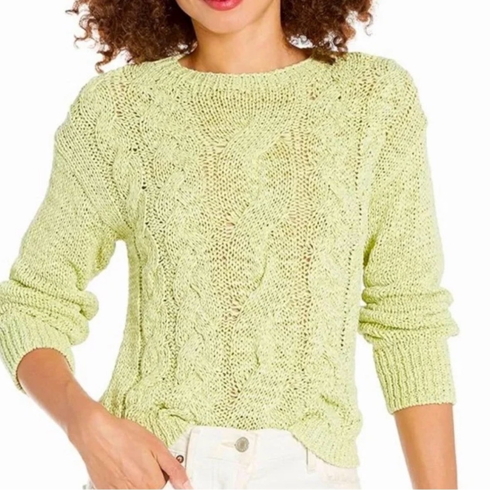 New Vince Women's Green Long-Sleeve Cotton Blend Cable Knit Sweater Size S